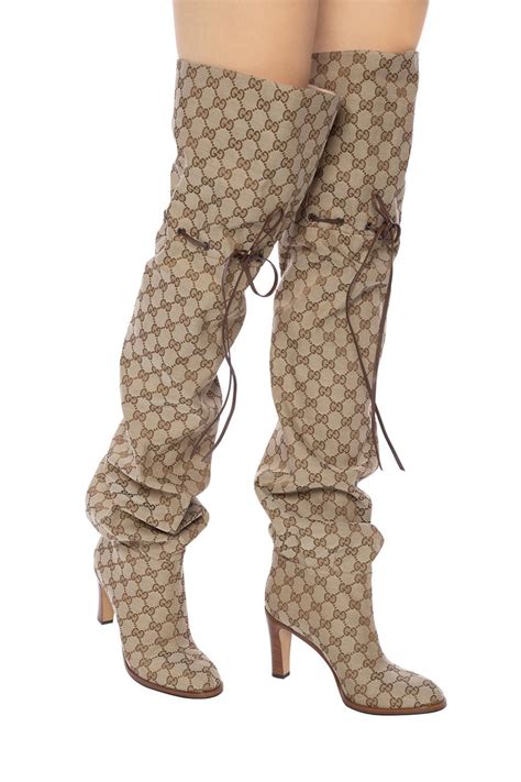 gucci brown over the knee boots|Gucci print thigh high boots.